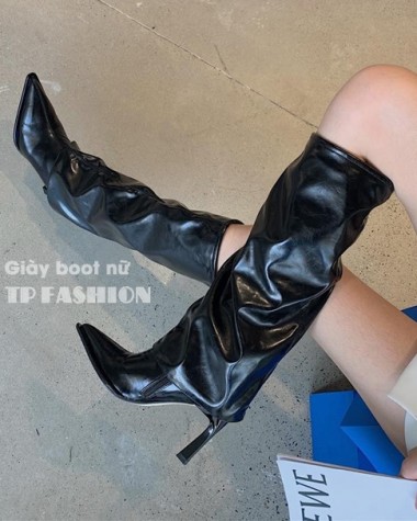 Giày boot nữ cổ gập THỜI TRANG mũi nhọn, gót nhọn 8.5cm màu đen GCC24A Giày boot nữ cổ gập THỜI TRANG mũi nhọn, gót nhọn 8.5cm màu đen GCC24A