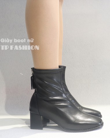 Giày boot nữ cổ lửng màu đen ĐƠN GIẢN gót vuông 6cm GBN2301
