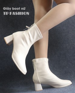 Giày boot nữ cổ lửng màu kem ĐƠN GIẢN gót vuông cao 6cm GBN2302