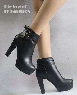 Giày boot nữ cổ ngắn cao gót 12cm màu đen GBN10301 Giày boot nữ cổ ngắn cao gót 12cm màu đen GBN10301
