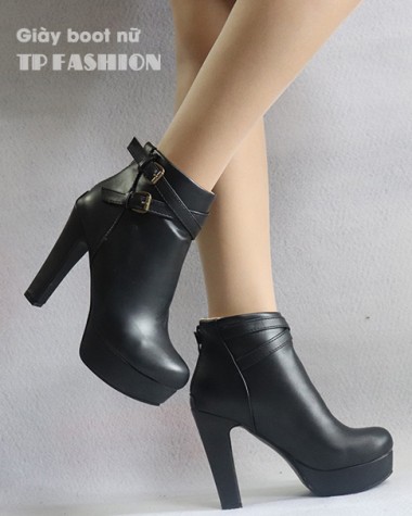 Giày boot nữ cổ ngắn cao gót 12cm màu đen GBN10301 Giày boot nữ cổ ngắn cao gót 12cm màu đen GBN10301