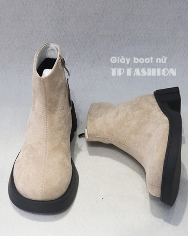 Giày boot nữ cổ ngắn DA LỘN màu KEM êm chân, đế bảng cao 4.5cm ĐƠN GIẢN thoải mái đi bộ GBN19B Giày boot nữ cổ ngắn DA LỘN màu KEM êm chân, đế bảng cao 4.5cm ĐƠN GIẢN thoải mái đi bộ GBN19B