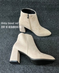 Giày boot nữ cổ ngắn da lộn màu kem GÓT VUÔNG 8CM ĐƠN GIẢN GBN13402 Giày boot nữ cổ ngắn da lộn màu kem GÓT VUÔNG 8CM ĐƠN GIẢN GBN13402