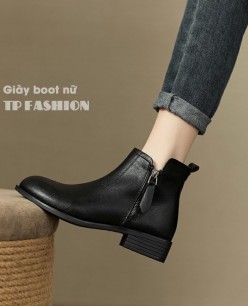 Giày boot nữ cổ ngắn đế thấp 2 DÂY KÉO chất da Pu mềm thoải mái đi bộ GBN17