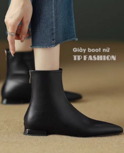 Giày boot nữ cổ ngắn đế thấp 2cm màu đen mũi nhọn ĐƠN GIẢN đi bộ thoải mái GBN46A Giày boot nữ cổ ngắn đế thấp 2cm màu đen mũi nhọn ĐƠN GIẢN đi bộ thoải mái GBN46A