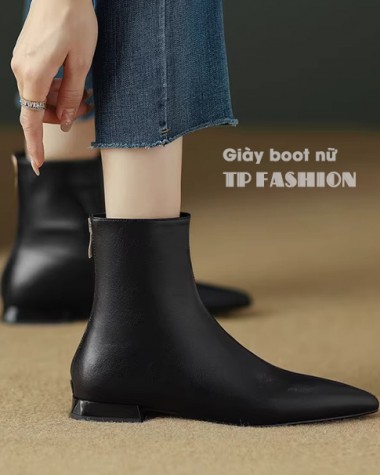 Giày boot nữ cổ ngắn đế thấp 2cm màu đen mũi nhọn ĐƠN GIẢN đi bộ thoải mái GBN46A Giày boot nữ cổ ngắn đế thấp 2cm màu đen mũi nhọn ĐƠN GIẢN đi bộ thoải mái GBN46A
