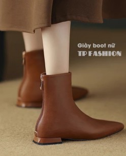 Giày boot nữ cổ ngắn đế thấp 2cm màu NÂU mũi nhọn ĐƠN GIẢN đi bộ thoải mái GBN46C Giày boot nữ cổ ngắn đế thấp 2cm màu NÂU mũi nhọn ĐƠN GIẢN đi bộ thoải mái GBN46C