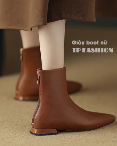 Giày boot nữ cổ ngắn đế thấp 2cm màu NÂU mũi nhọn ĐƠN GIẢN đi bộ thoải mái GBN46C Giày boot nữ cổ ngắn đế thấp 2cm màu NÂU mũi nhọn ĐƠN GIẢN đi bộ thoải mái GBN46C