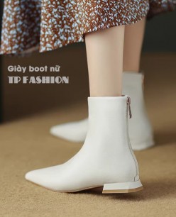 Giày boot nữ cổ ngắn đế thấp 2cm màu TRẮNG mũi nhọn ĐƠN GIẢN đi bộ thoải mái GBN46B Giày boot nữ cổ ngắn đế thấp 2cm màu TRẮNG mũi nhọn ĐƠN GIẢN đi bộ thoải mái GBN46B