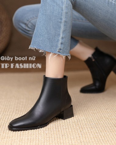 Giày boot nữ cổ ngắn đế thấp 4cm MŨI VUÔNG đơn giản thoải mái đi bộ GBN02A