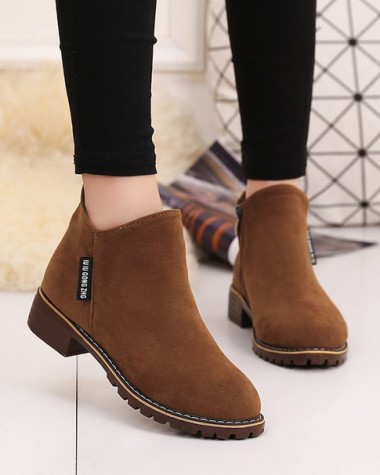Giày boot nữ cổ ngắn đế trệt màu da bò GBN19903 Giày boot nữ cổ ngắn đế trệt màu da bò GBN19903
