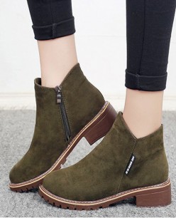 Giày boot nữ cổ ngắn đế trệt màu xanh rêu GBN19902