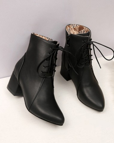 Giày boot nữ cổ ngắn gót vuông 6cm MŨI NHỌN cột dây GBN128A