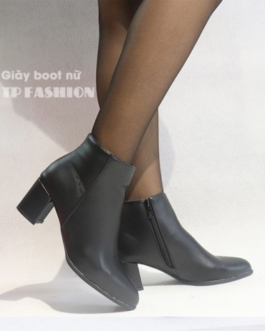 Giày boot nữ cổ ngắn gót vuông 6cm mũi nhọn ĐƠN GIẢN GBN125A