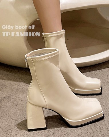 Giày boot nữ cổ ngắn MÀU KEM gót trụ 9cm CHẮC CHÂN, MŨI VUÔNG thời thượng GBN64B Giày boot nữ cổ ngắn MÀU KEM gót trụ 9cm CHẮC CHÂN, MŨI VUÔNG thời thượng GBN64B