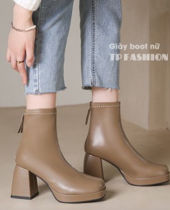 Giày boot nữ cổ ngắn màu nâu MẪU MỚI - ĐƠN GIẢN đế cong cao 8cm MŨI VUÔNG GBN28C Giày boot nữ cổ ngắn màu nâu MẪU MỚI - ĐƠN GIẢN đế cong cao 8cm MŨI VUÔNG GBN28C