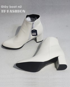 Giày boot nữ cổ ngắn MÀU TRẮNG gót vuông 6cm mũi nhọn ĐƠN GIẢN GBN125B Giày boot nữ cổ ngắn MÀU TRẮNG gót vuông 6cm mũi nhọn ĐƠN GIẢN GBN125B