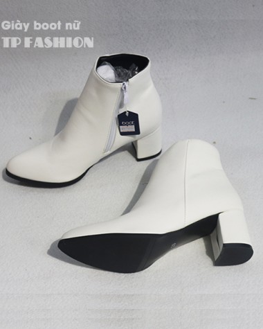 Giày boot nữ cổ ngắn MÀU TRẮNG gót vuông 6cm mũi nhọn ĐƠN GIẢN GBN125B Giày boot nữ cổ ngắn MÀU TRẮNG gót vuông 6cm mũi nhọn ĐƠN GIẢN GBN125B