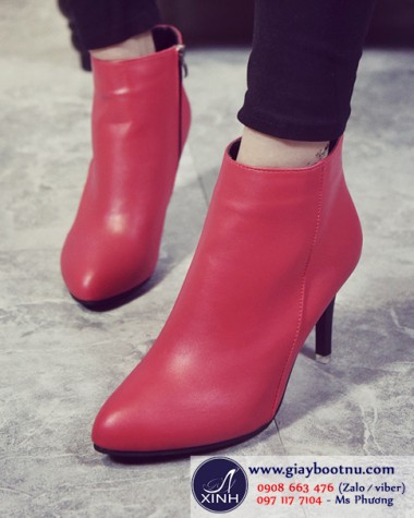 Giày boot nữ da thanh lịch màu đỏ cao 8cm GBN7502 Giày boot nữ da thanh lịch màu đỏ cao 8cm GBN7502