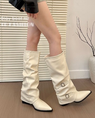 Giày boot nữ dưới gối CỔ LẬT màu KEM phong cách Âu Mỹ hottrend GCC36B Giày boot nữ dưới gối CỔ LẬT màu KEM phong cách Âu Mỹ hottrend GCC36B