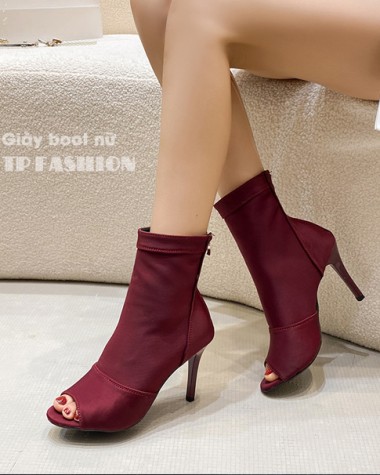 Giày boot nữ hở mũi chất vải co giãn ÔM CHÂN gót nhọn cao 9.5CM màu đỏ rượu GBN21D Giày boot nữ hở mũi chất vải co giãn ÔM CHÂN gót nhọn cao 9.5CM màu đỏ rượu GBN21D