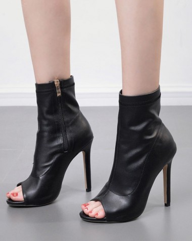 Giày boot nữ hở mũi cổ lửng da bóng ôm chân GBN193 Giày boot nữ hở mũi cổ lửng da bóng ôm chân GBN193