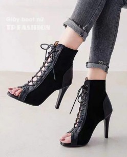 Giày boot nữ HỞ MŨI, CỘT DÂY ôm chân gót nhọn 10cm thanh dáng GBN54A Giày boot nữ HỞ MŨI, CỘT DÂY ôm chân gót nhọn 10cm thanh dáng GBN54A