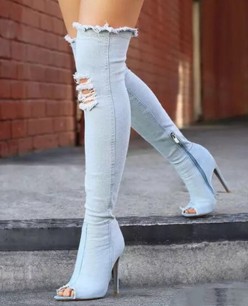 Boot nữ jeans ống cao qua gối màu bạc GCC1603