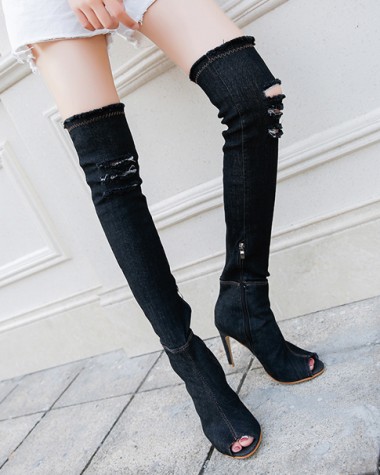 Boot nữ jeans ống cao qua gối màu đen GCC1604