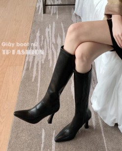 Giày boot nữ ống cao dưới gối gót nhỏ cao 9cm , mũi vuông nhỏ ÔM CHÂN GCC12001