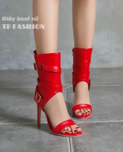 Giày sandal cao gót 11cm MÀU ĐỎ cổ cao, chất da Pu, thiết kế CẦU KỲ SANG CHẢNH GBN31C Giày sandal cao gót 11cm MÀU ĐỎ cổ cao, chất da Pu, thiết kế CẦU KỲ SANG CHẢNH GBN31C