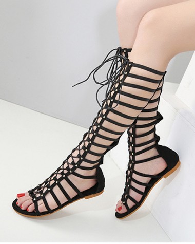 Sandal dây dưới gối đế bệt thắt dây ôm chân GCC0101 Sandal dây dưới gối đế bệt thắt dây ôm chân GCC0101